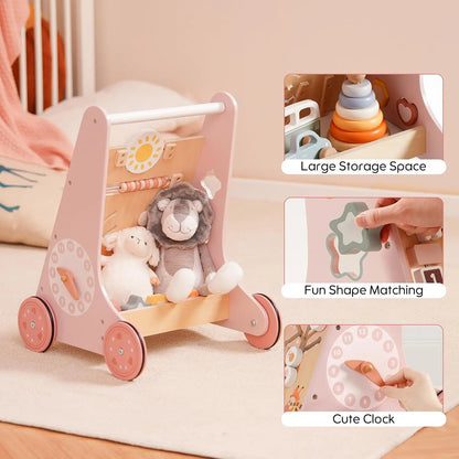 Wooden Baby Walker with Wheels Montessori Push Toys for Babies Learning to Walk Baby Walkers Activity Center