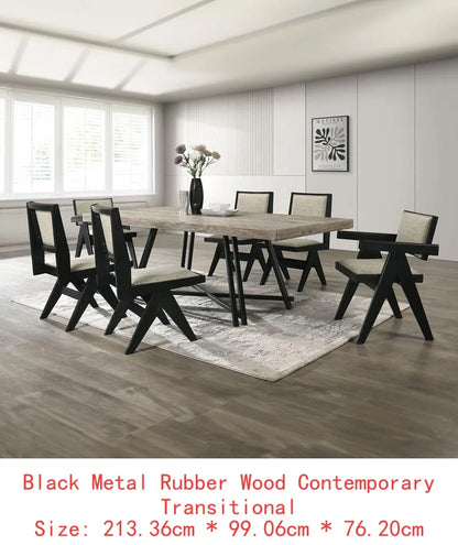 Contemporary Black Dining Room Set with Rubberwood Table, 2 Arm Chairs, and 4 Side Chairs