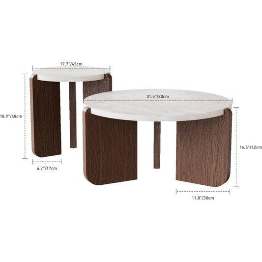 Modern Round Coffee Table & Side Table Set,