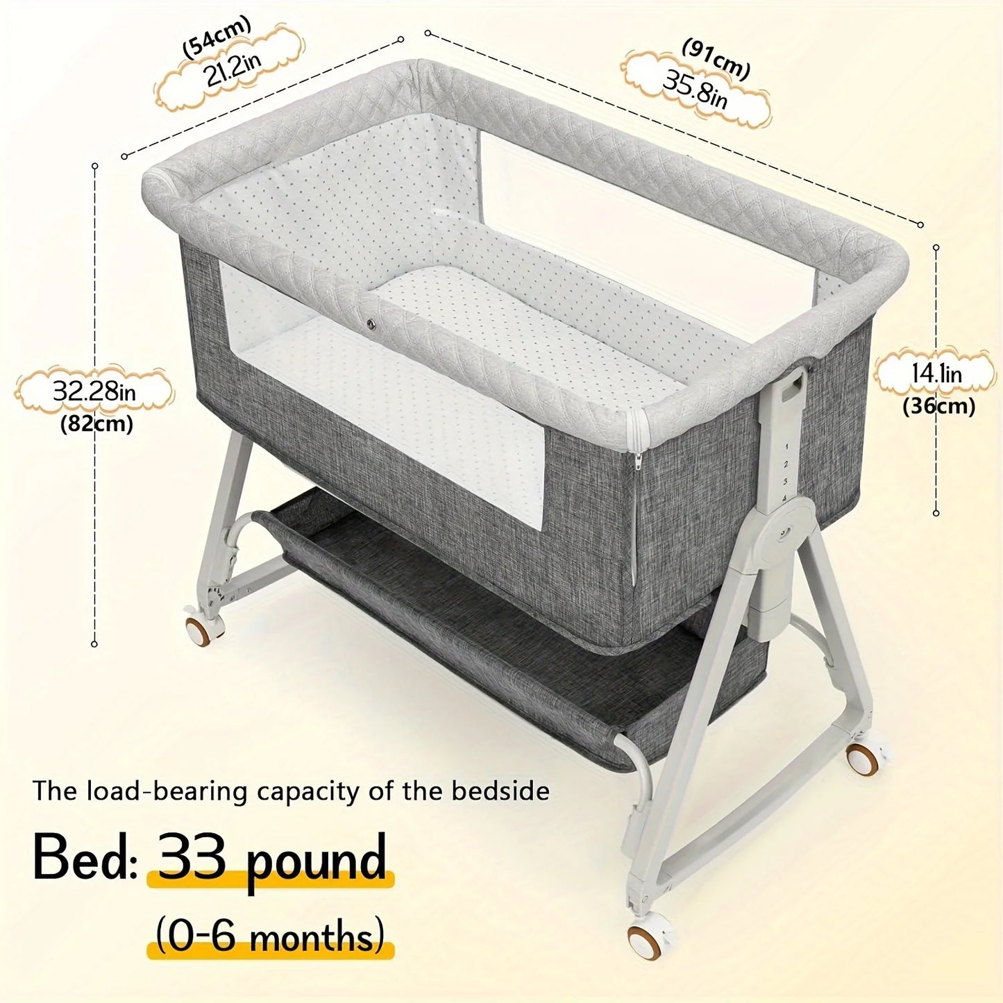 3 in 1 Bassinet Bedside Sleeper with Wheels