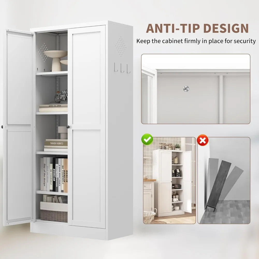 61" Tall Metal Cabinet with 4 Adjustable Shelves, Ideal Storage for Food,