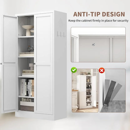 61" Tall Metal Cabinet with 4 Adjustable Shelves, Ideal Storage for Food,