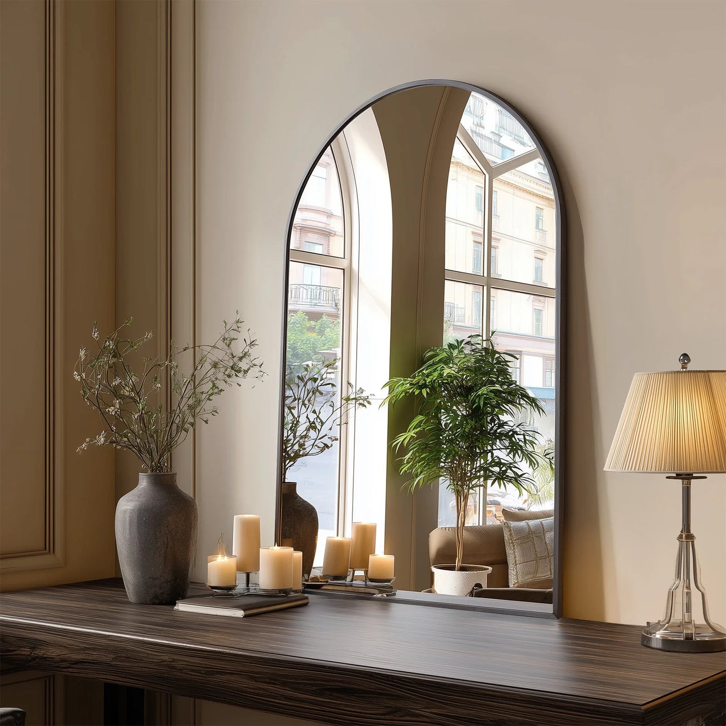 26"x38" Arched Metal Wall Framed Mirror