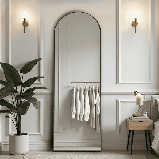 Arched Full Length Mirror Standing Full Body Mirror with Bracket