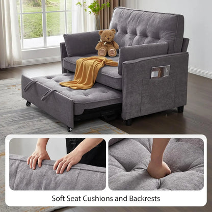 Convertible Sofa Bed, 3 in 1 Pull Out Couch, Loveseat Sleeper with Side Pocket