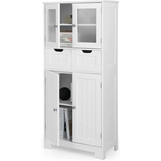 Tall Bathroom Cabinet Freestanding Floor Cabinet w 2 Double Door 2 Drawers