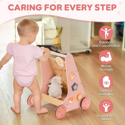 Wooden Baby Walker with Wheels Montessori Push Toys for Babies Learning to Walk Baby Walkers Activity Center