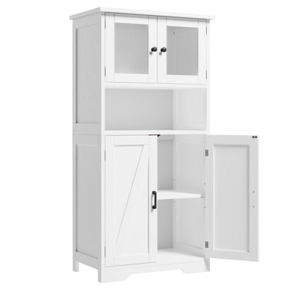 Pantry Cupboard with 2 Wood Doors, 2 Tempered Glass Doors and Open Space.