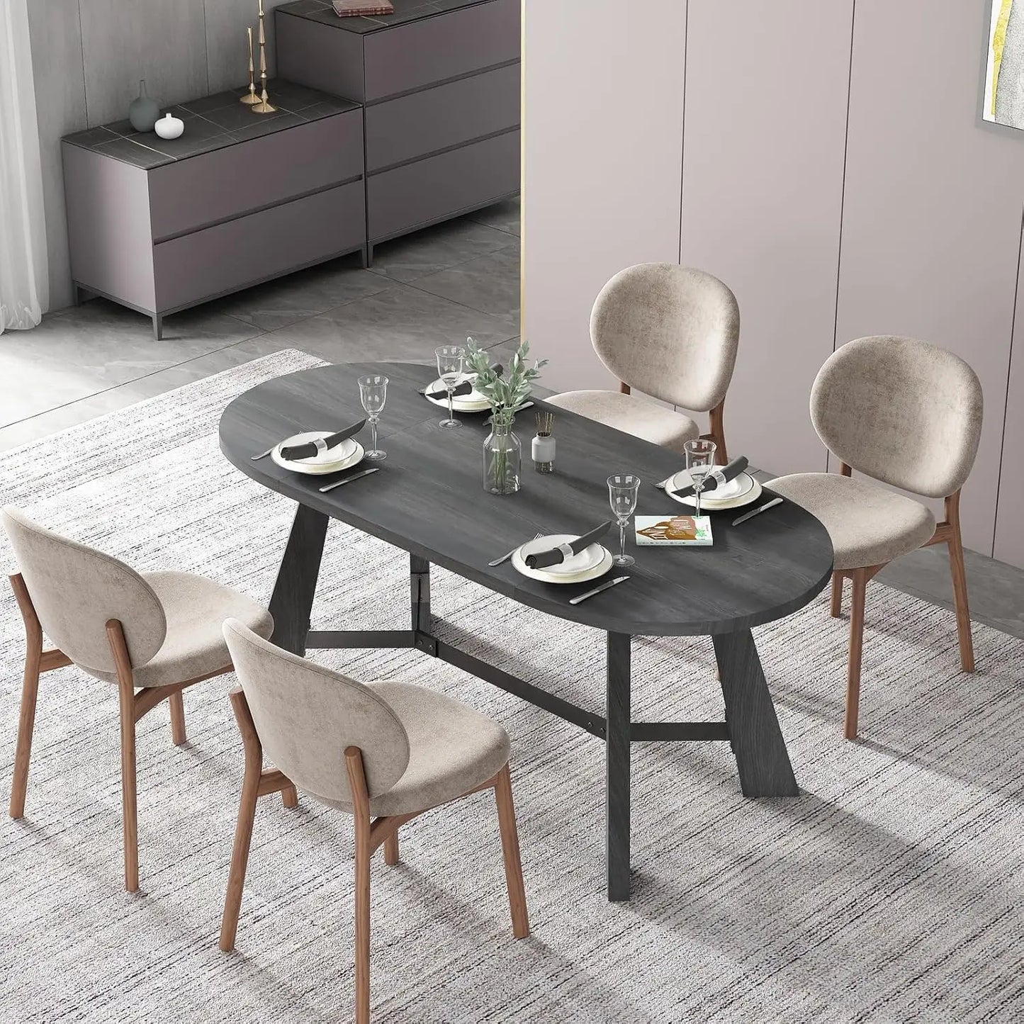 Oval Dining Table for 6-8 Person  Wood Kitchen Table with Sturdy Tapered Legs