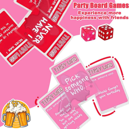 Tipsy Land Adult Party Game - Board Game for Singles; Girls' Nights; & Holiday Celebrations - Fun Drinking Challenges