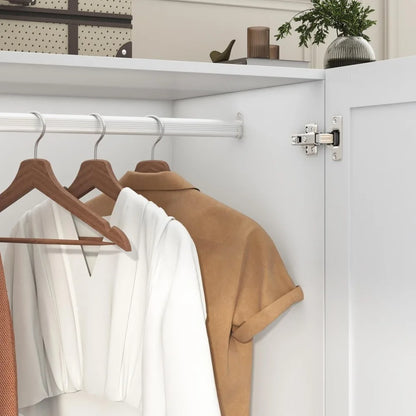 Armoire with 3 Doors, Drawers, Mirror & LED Lights for Storage