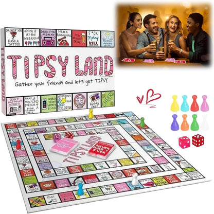 Tipsy Land Adult Party Game - Board Game for Singles; Girls' Nights; & Holiday Celebrations - Fun Drinking Challenges
