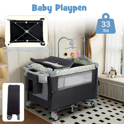 Pack n Play Portable Playard with Bassinet Travel Crib. Converts from  Folding Nursery Bed Playpen to  Changing Table Newborn to Toddler.