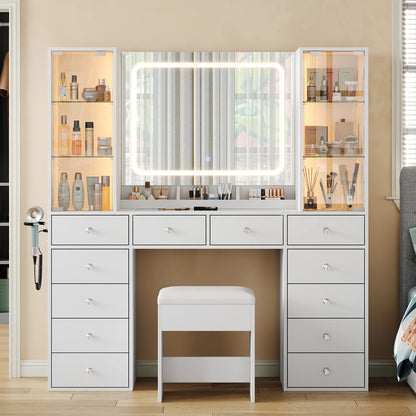 Makeup Vanity Desk with Mirror and 12 Drawers