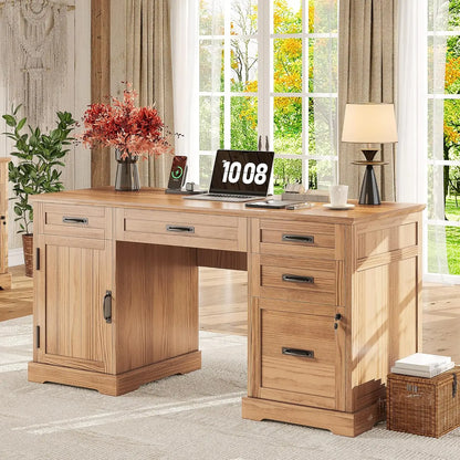 DESK
55'' Farmhouse Executive Computer Wooden Desk with Drawers and File Cabinet