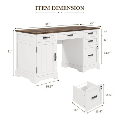 DESK
55'' Farmhouse Executive Computer Wooden Desk with Drawers and File Cabinet