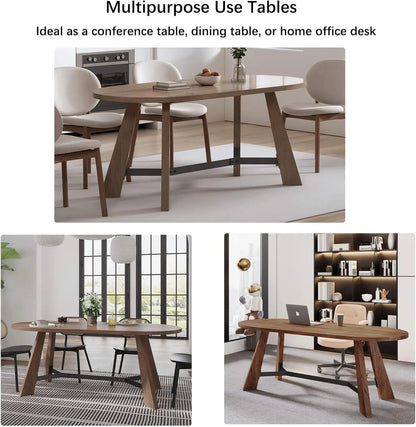 Oval Dining Table for 6-8 Person  Wood Kitchen Table with Sturdy Tapered Legs