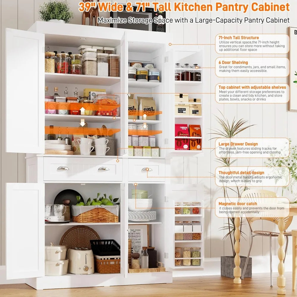 Pantry Cabinet with Adjustable Shelves & Drawers