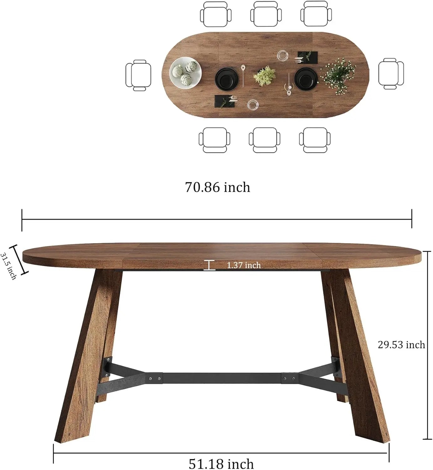 Oval Dining Table for 6-8 Person  Wood Kitchen Table with Sturdy Tapered Legs