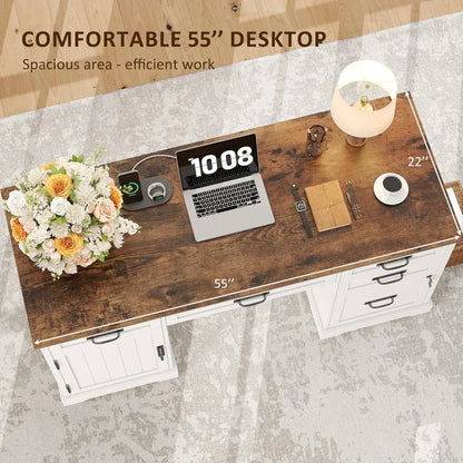 DESK
55'' Farmhouse Executive Computer Wooden Desk with Drawers and File Cabinet