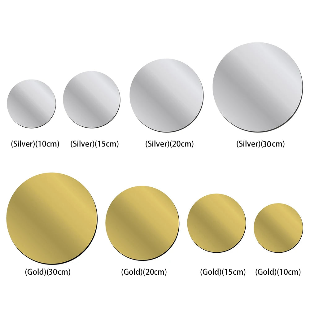 3D Round Mirror Wall Stickers - DIY Tiles  - 6-1  30-10cm