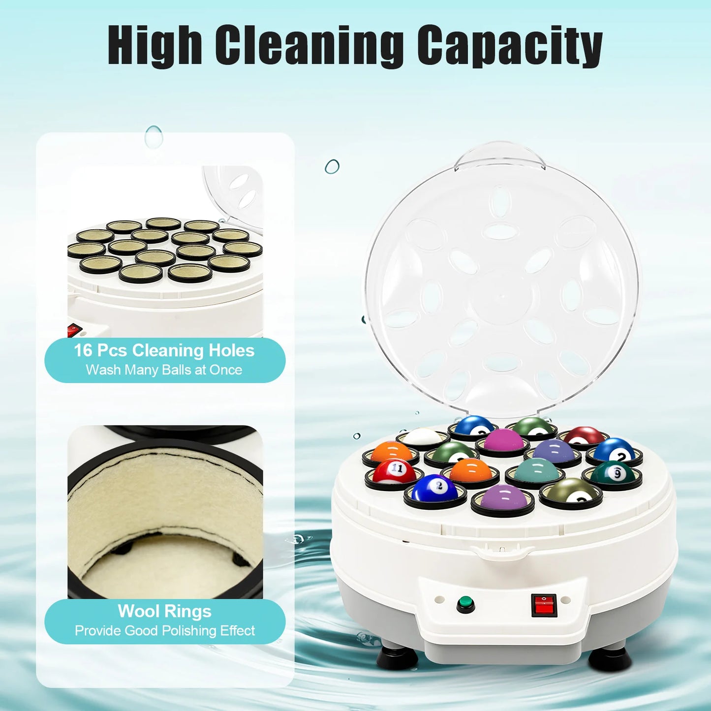 BILLARD BALL CLEANER
16 Automatic Billiard Ball Cleaner, Electric Billiard Ball Cleaner, Polishing Machine for Billiard Balls
