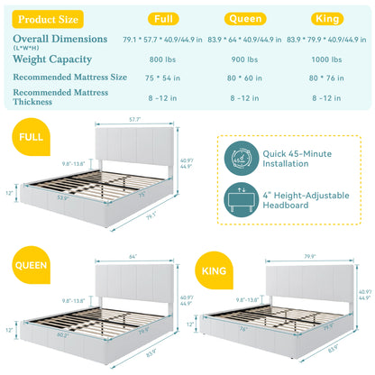 Dutch Velvet Platform Bed Frame -  Full/Queen/King Size  
 No Box Spring Needed