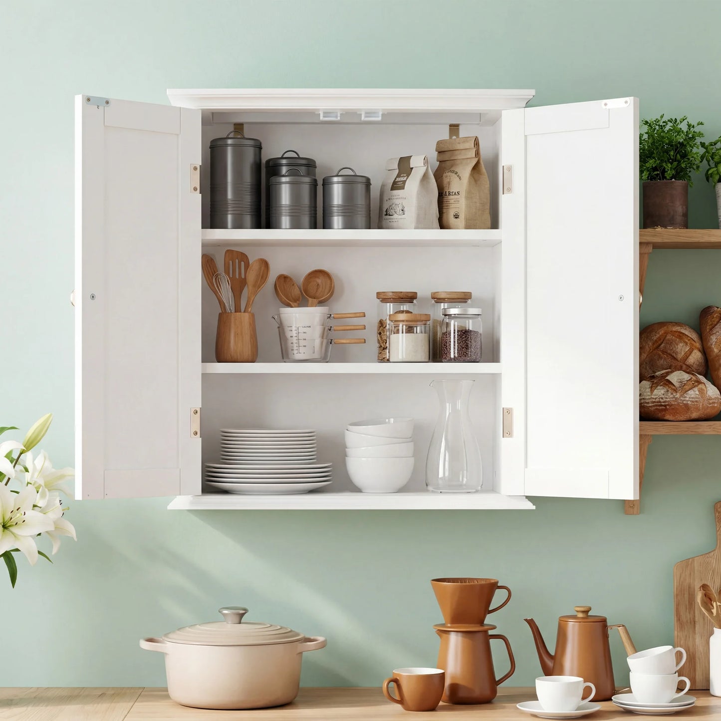 21 Inch Wall Mounted Cabinet With 2 Doors 3 Layer Medicine Wall Cabinet For Living Room Space Saver Storage Cabinet