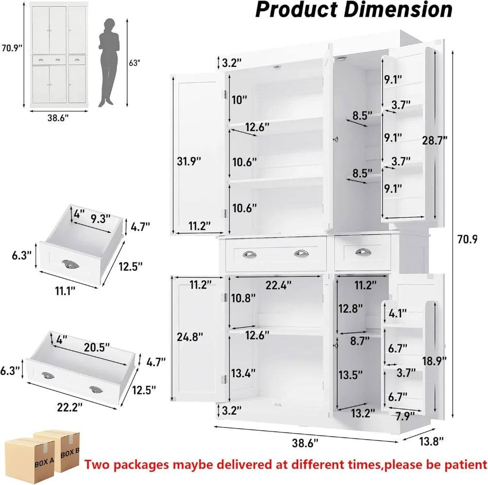 Pantry Cabinet with Adjustable Shelves & Drawers