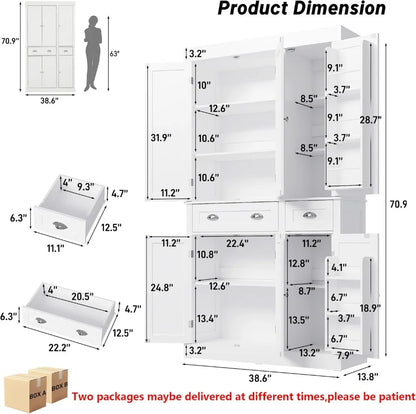 Pantry Cabinet with Adjustable Shelves & Drawers