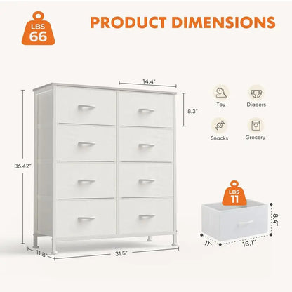 Dresser with 8 Drawers Wooden Top and Metal Frame
