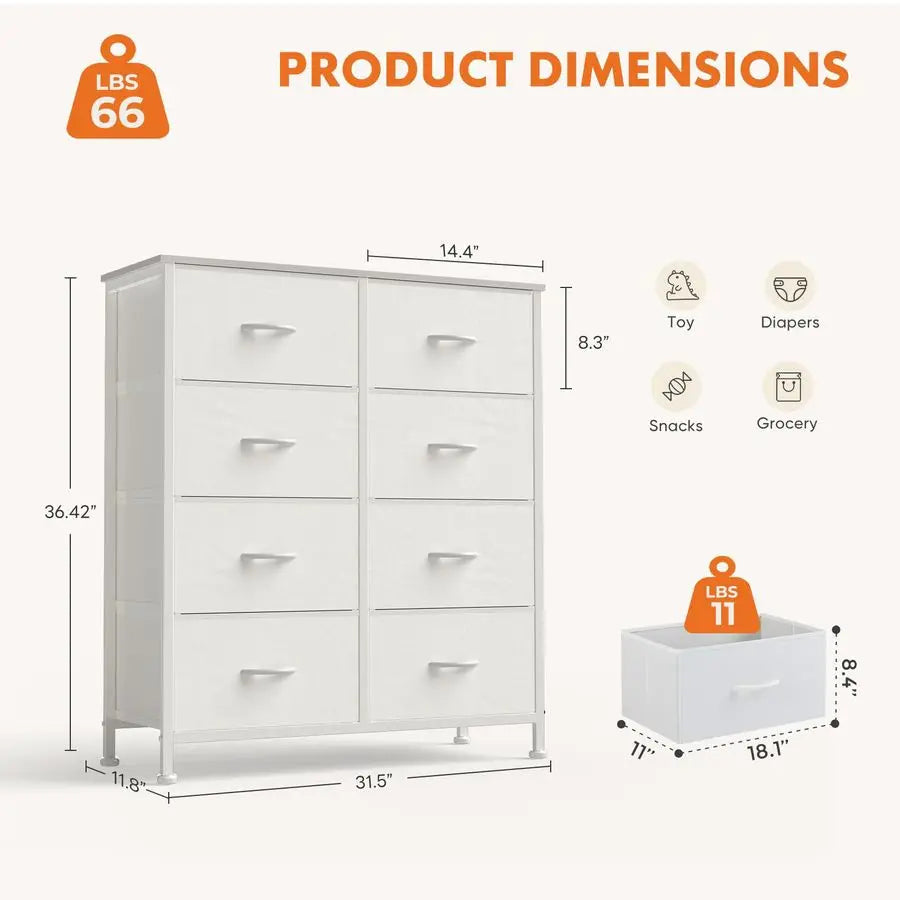 Dresser with 8 Drawers Wooden Top and Metal Frame