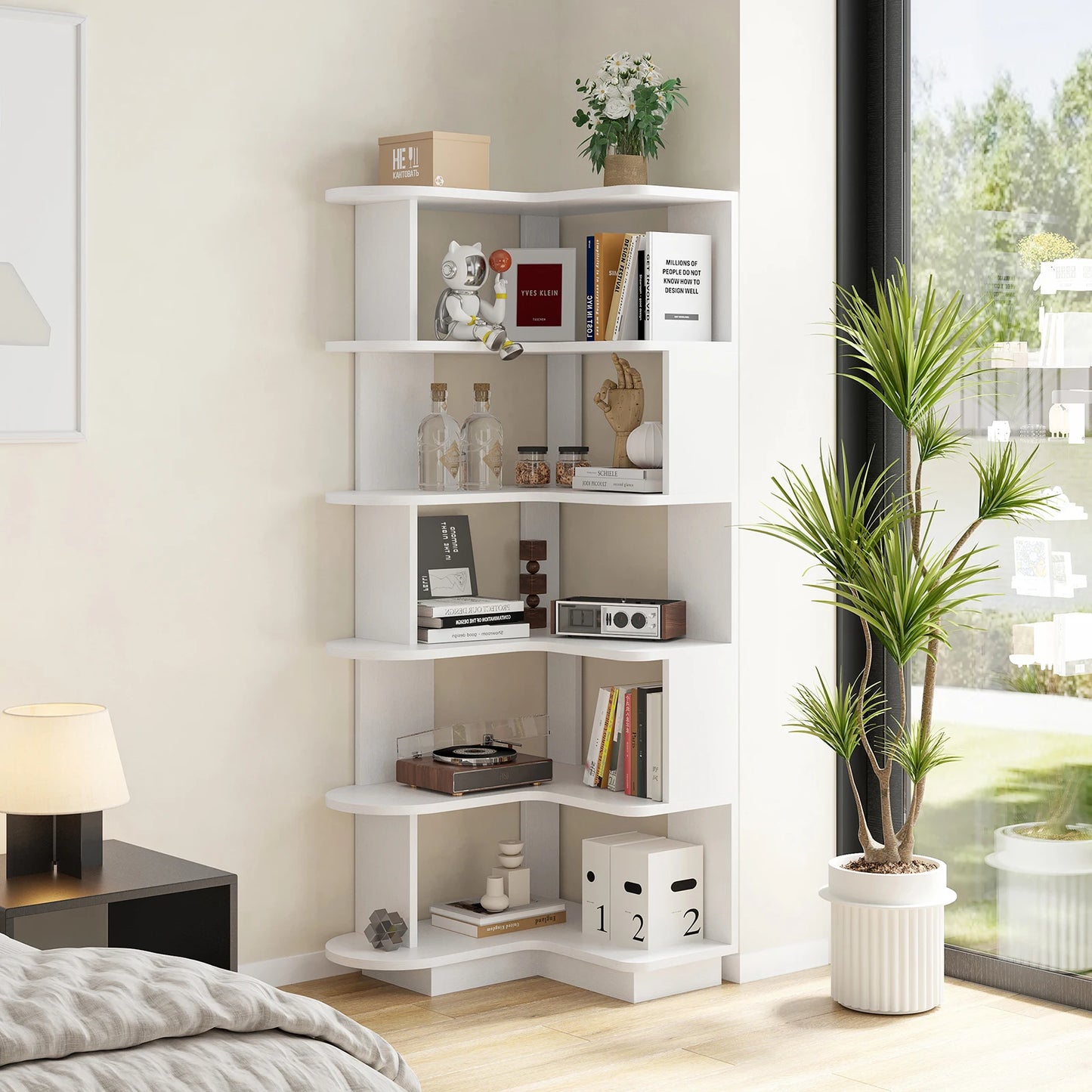 Space-Saving Corner Shelf for Living Room & Home Office