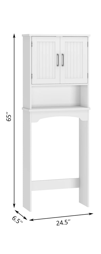 Above Toilet Bathroom Organizer with Double Doors and  Open Shelf.