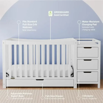 4-In-1 Convertible Crib with changing table and drawers