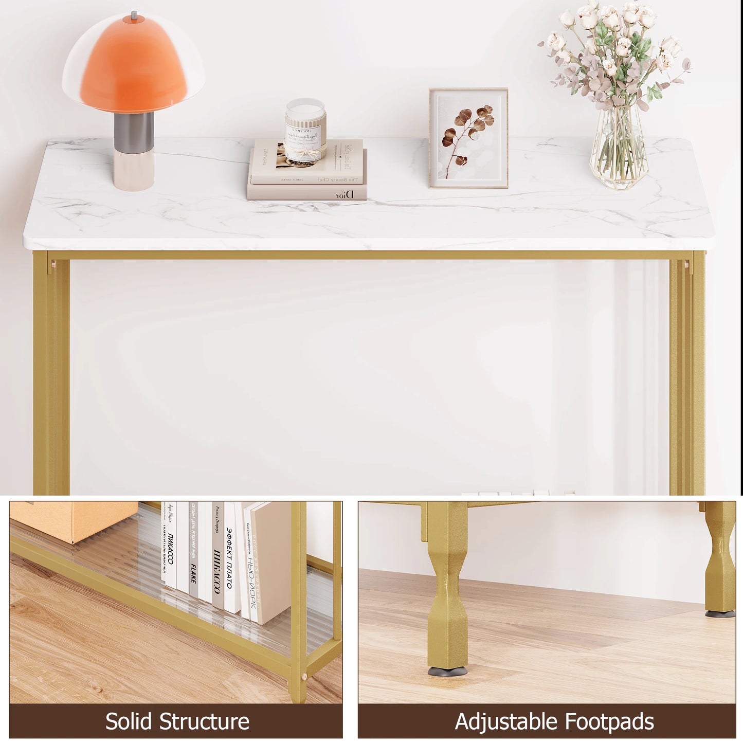 Multi-Function Table:  Console Table,  Sofa Tables , Narrow Entryway Table with Glass Shelf,  Behind Couch Table for Living Room