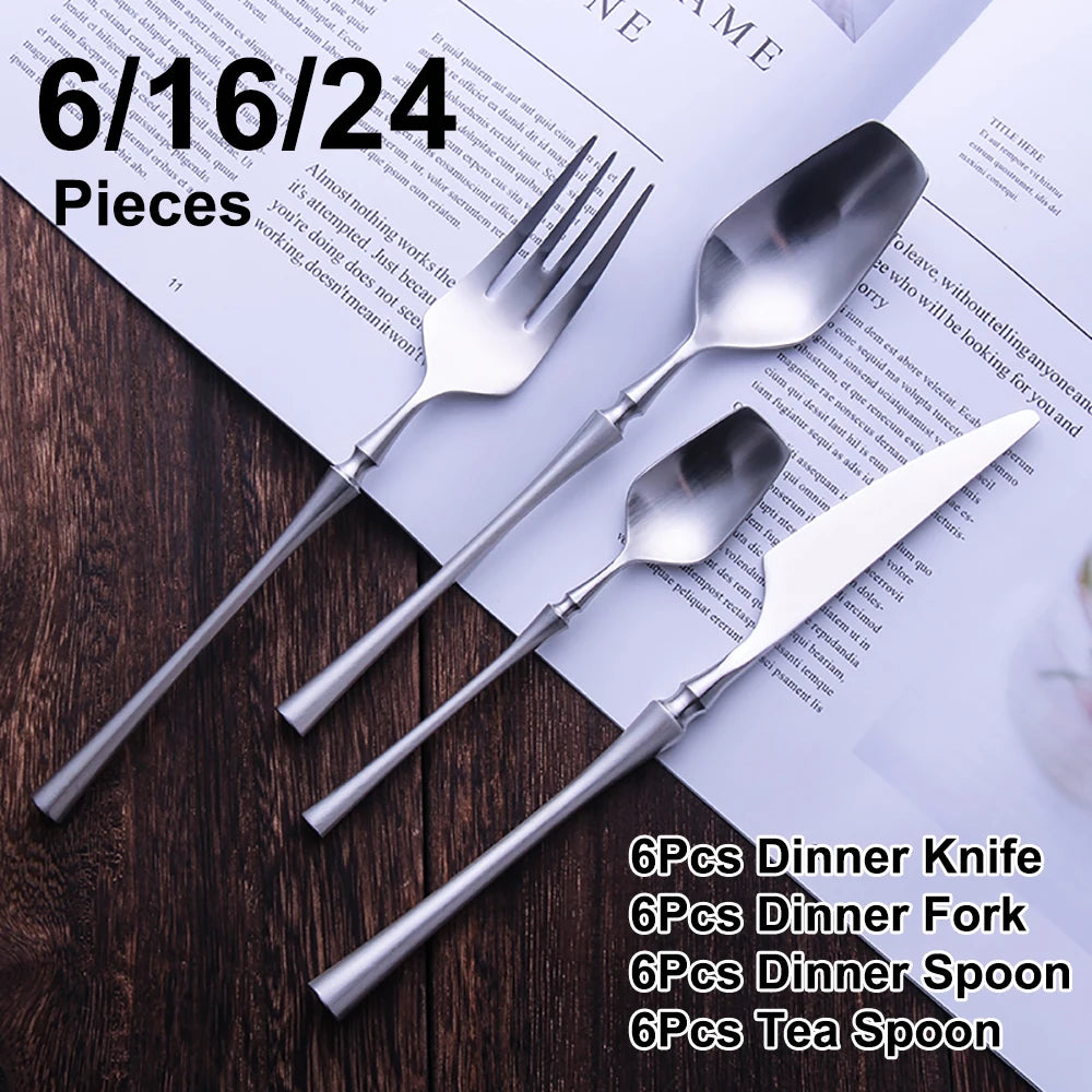6/16/24Pcs Sliver Tableware Stainless Steel Cutlery