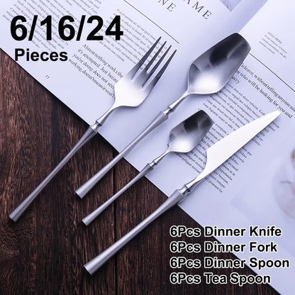 6/16/24Pcs Sliver Tableware Stainless Steel Cutlery