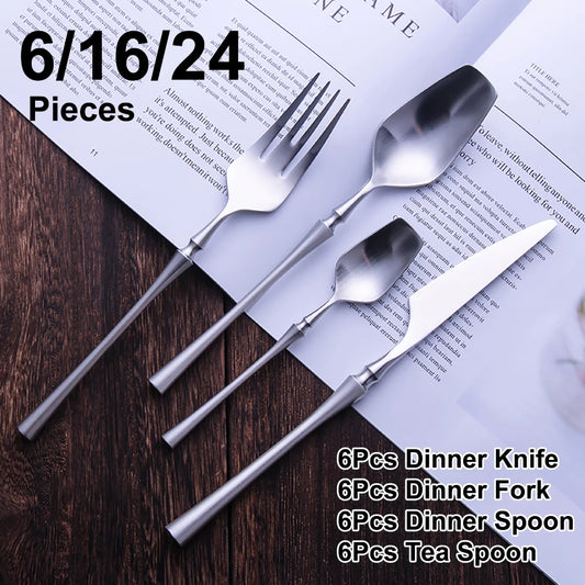 6/16/24Pcs Sliver Tableware Stainless Steel Cutlery