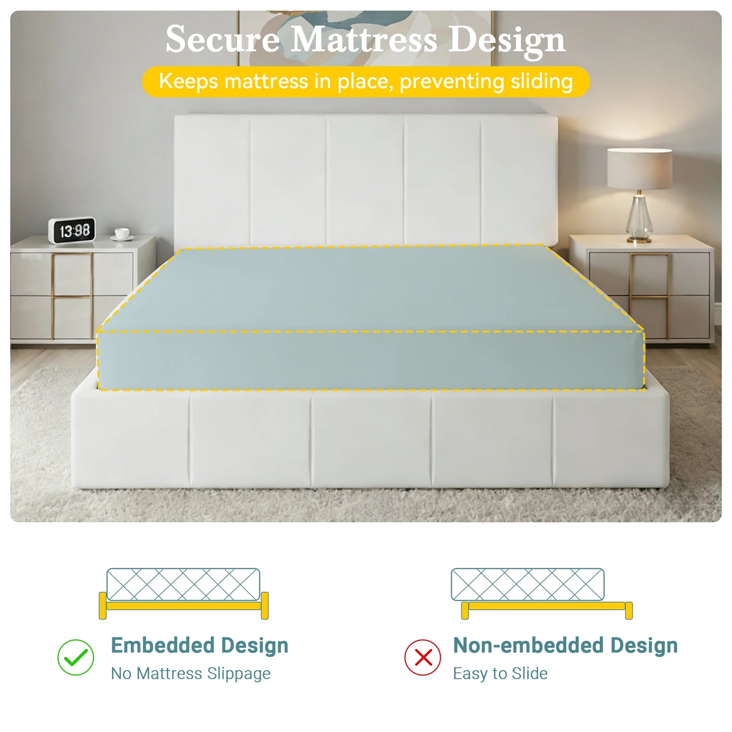 Dutch Velvet Platform Bed Frame -  Full/Queen/King Size  
 No Box Spring Needed