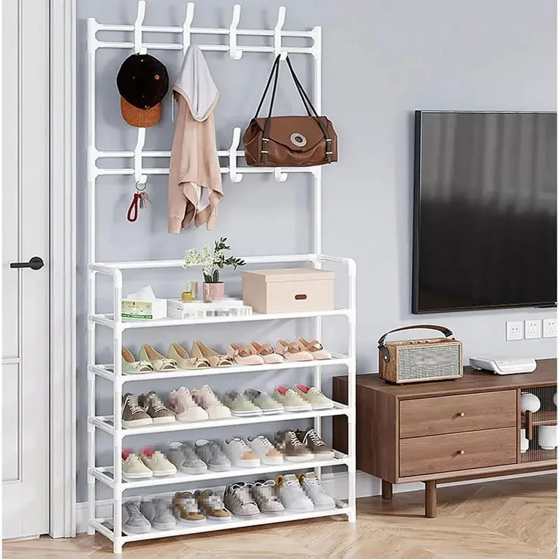 Multi Layer Storage - Hat rack, metal hook with 8 double hooks, space saving storage solution