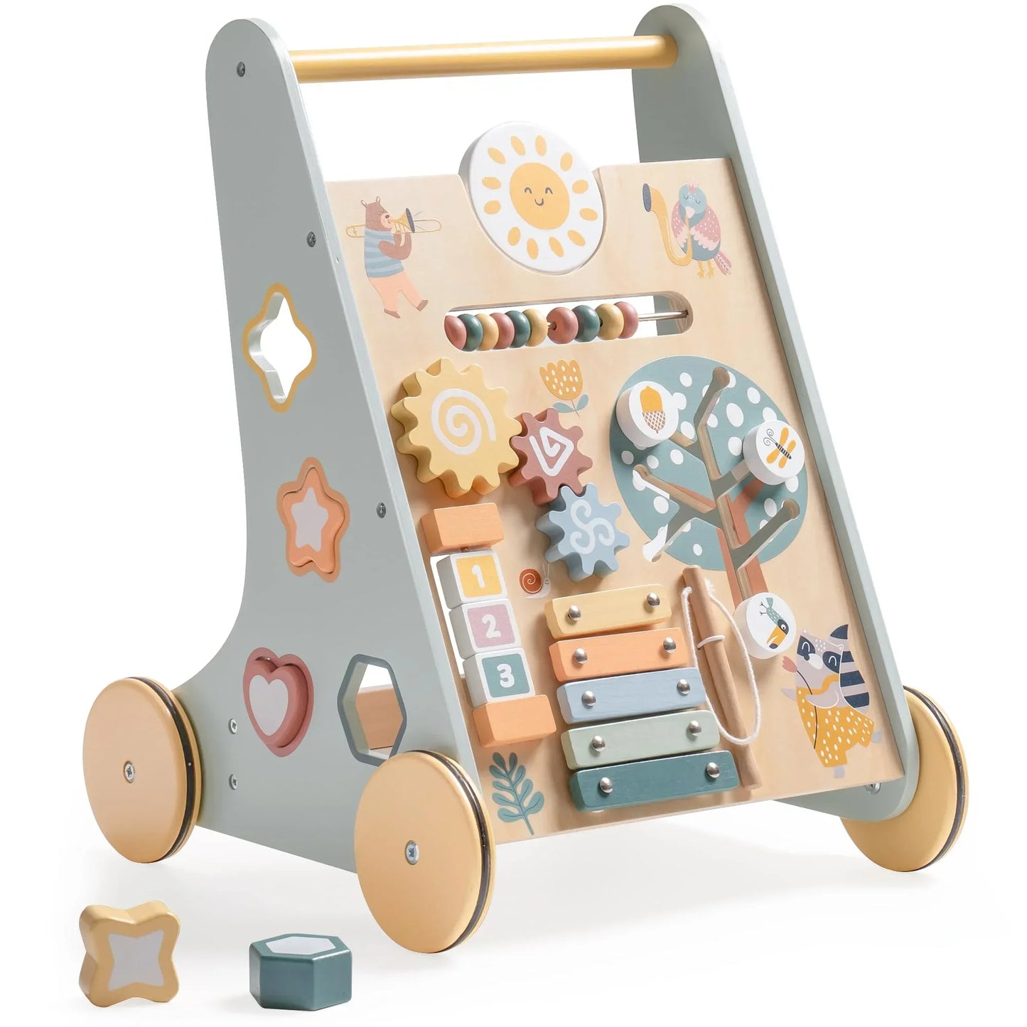 Wooden Baby Walker with Wheels Montessori Push Toys for Babies Learning to Walk Baby Walkers Activity Center