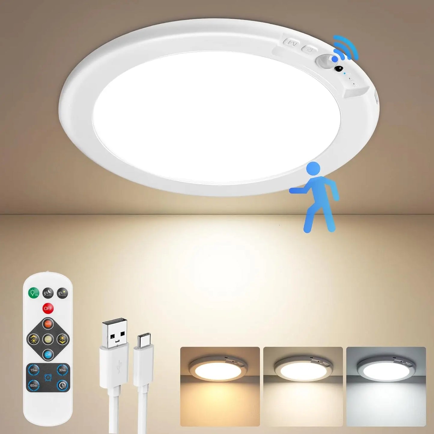 Rechargeable Wireless, Motion Sensor Ceiling Light, Lights Battery Operated,  Closet Light with Remote, 6500K 0.55″ Ultra Thin Lights for Bathroom Hallway Pantry