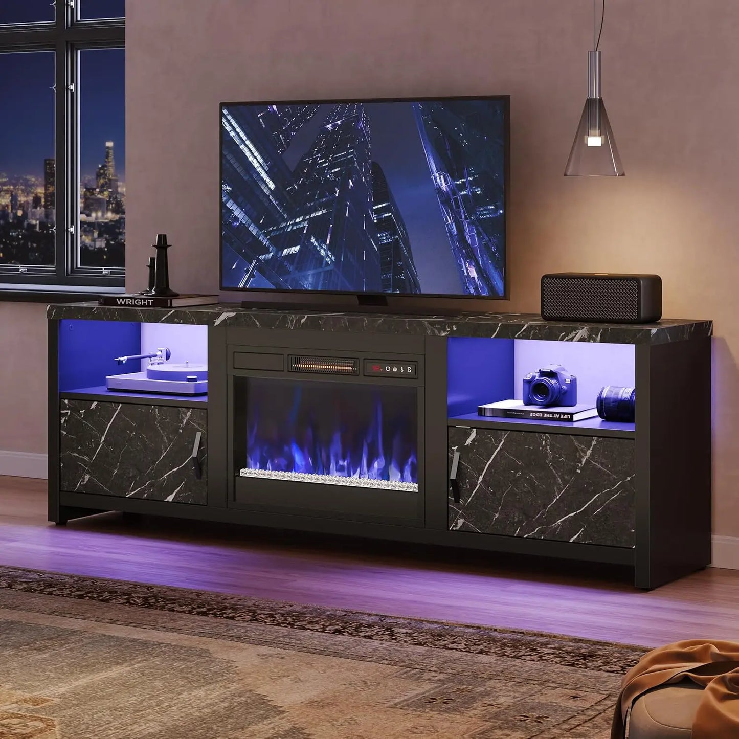 Modern Entertainment Center with an ELECTRIC FIREPLACE and TV STAND  -(Holds a TV up to  75", )