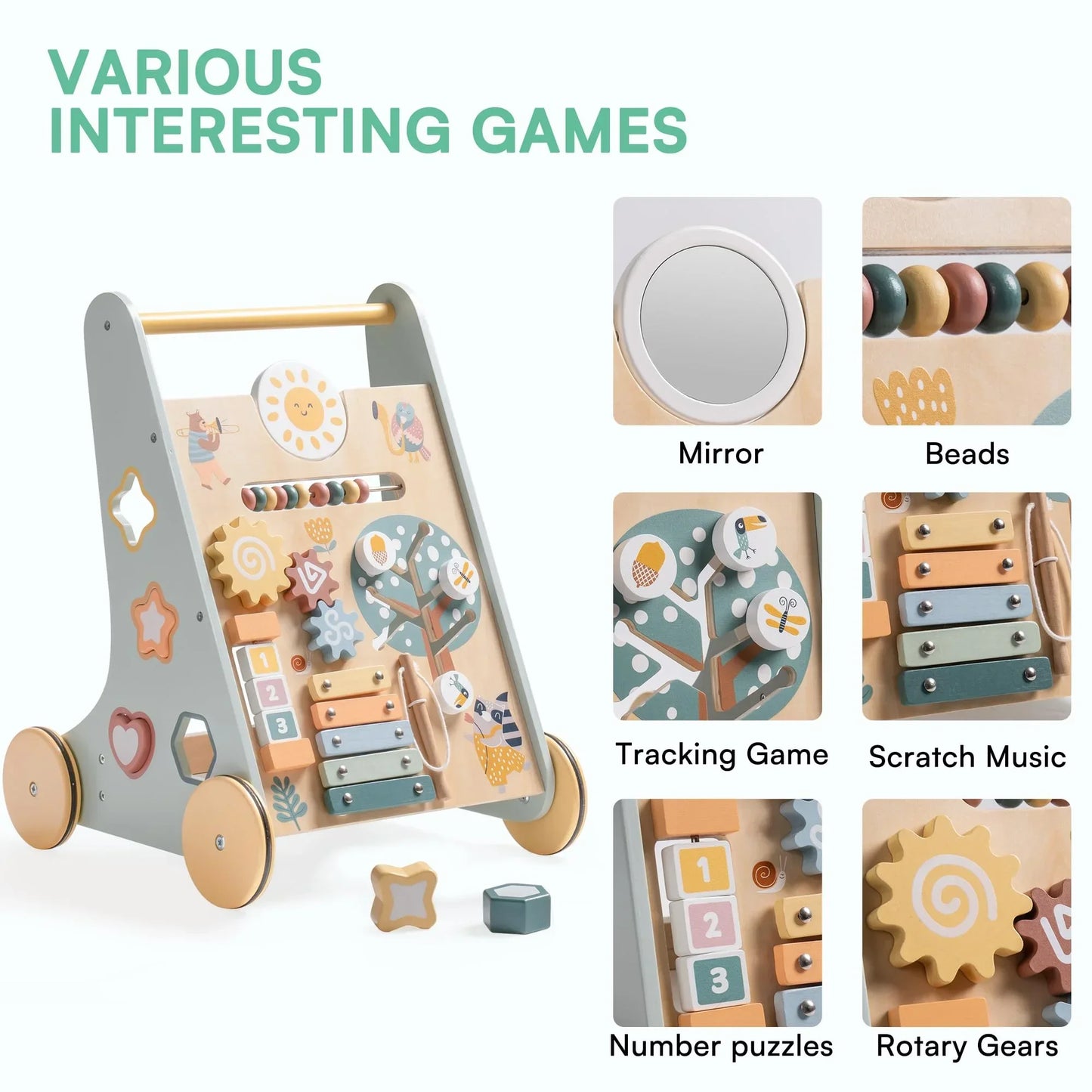 Wooden Baby Walker with Wheels Montessori Push Toys for Babies Learning to Walk Baby Walkers Activity Center