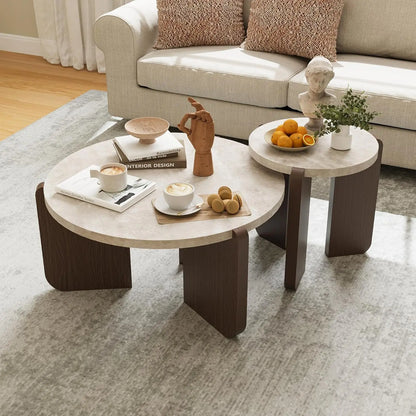 Modern Round Coffee Table & Side Table Set,