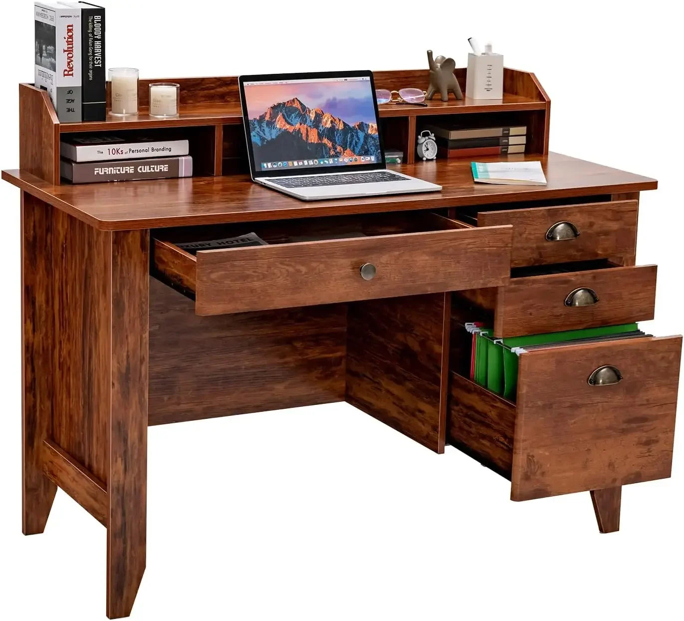 Computer Desk with 4 Drawers & Hutch