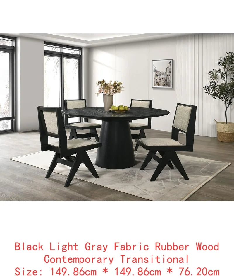 Contemporary Black Dining Room Set with Rubberwood Table, 2 Arm Chairs, and 4 Side Chairs