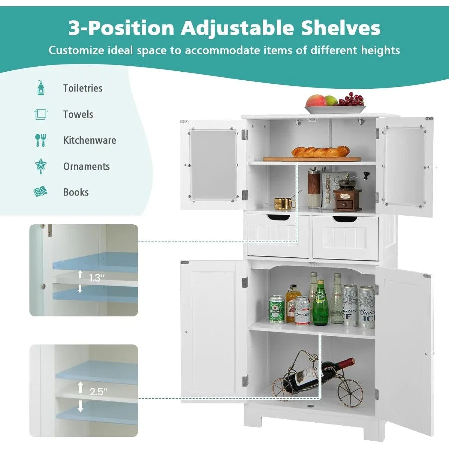 Tall Bathroom Cabinet Freestanding Floor Cabinet w 2 Double Door 2 Drawers
