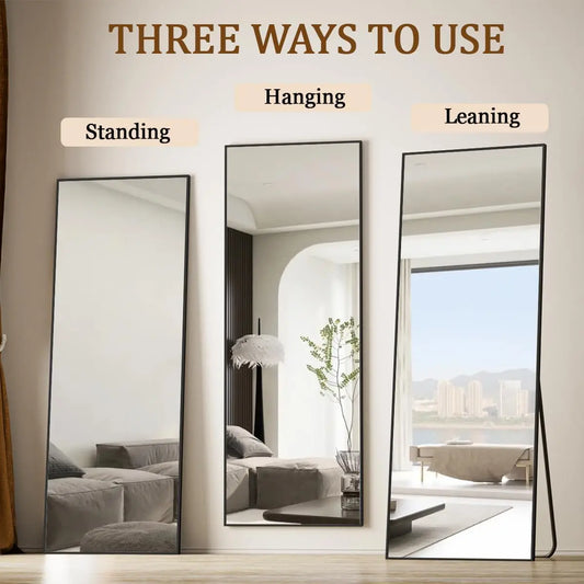 Full Length Floor Mirror with Stand, Leaning, Standing or Hanging